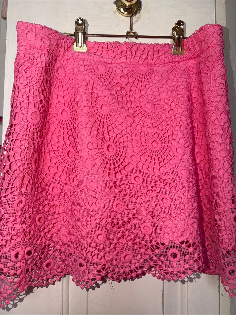 Pink Crochet Mini Skirt with shorts built in